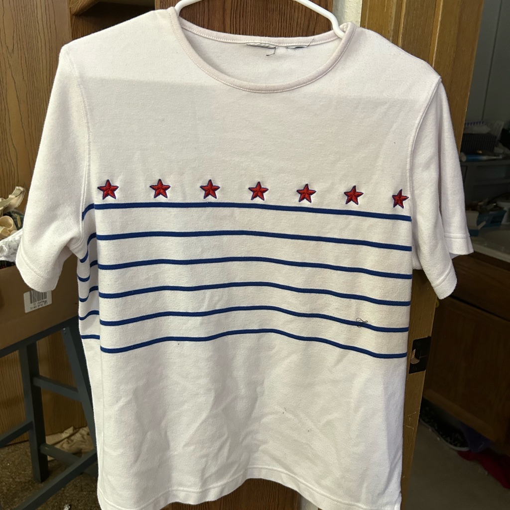 Womens Patriotic Tshirt Red White And Navy Blue With Red Stars